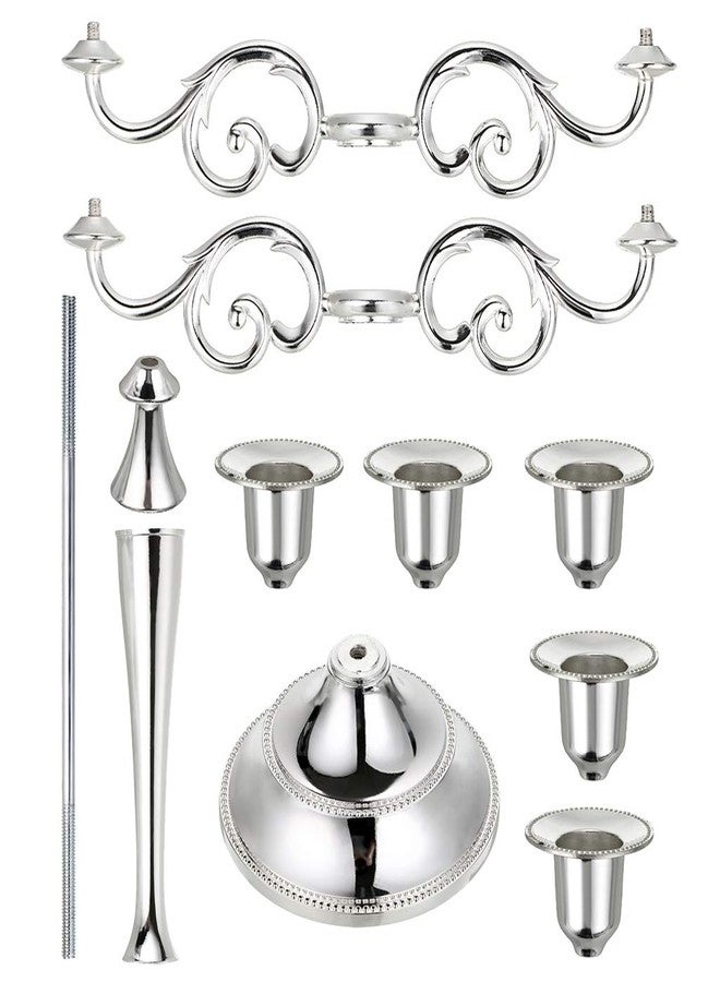 أونماي حامل شموع معدني فضي أنيق بخمسة أذرع من OwnMy، مناسب لتزيين طاولة الطعام أو المنزل في حفلات الكريسماس، لون فضي - Image 2